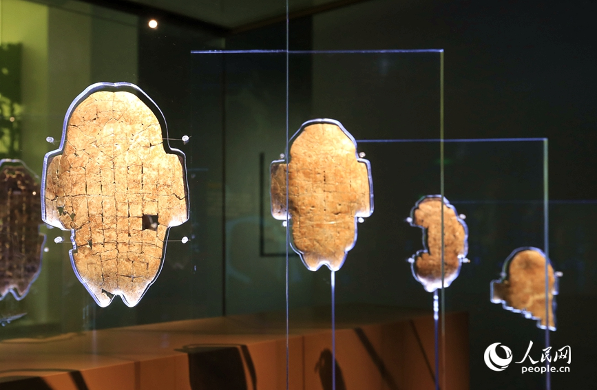 殷墟博物館展出的甲骨文。人民網(wǎng)記者 慎志遠(yuǎn) 攝